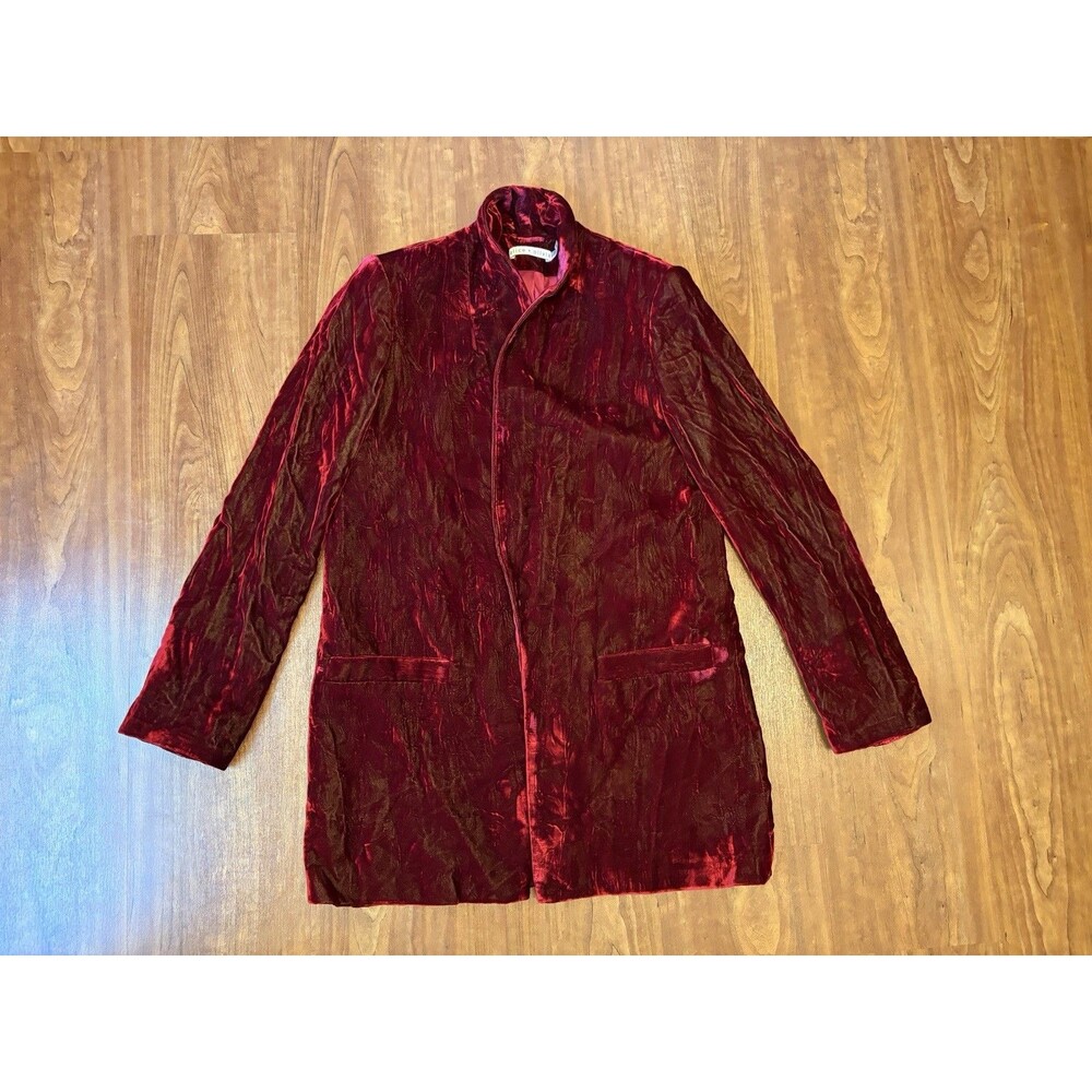 Alice + Olivia Crushed Red Velvet Open Blazer Jacket Size XS Business Casual